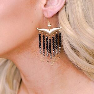 🆕🖤RUE 27: Metal Glass Bead Tassel Dangle Drop Earrings